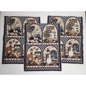 Four Seasons Tapestry Set Of 3 Farm House Decor Grandma Embroidered Wall Hanging
